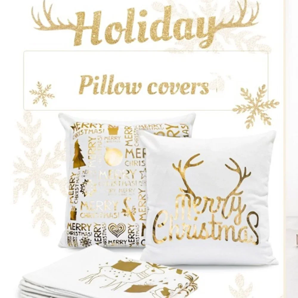 Christmas Pillow Covers, 4 Pack of Golden Snowflakes, 18 x 18 inches